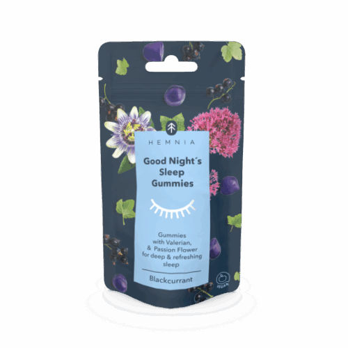 Hemnia Jó Night's Sleep Gummies Feketeribizli valerianával és golgotavirággal