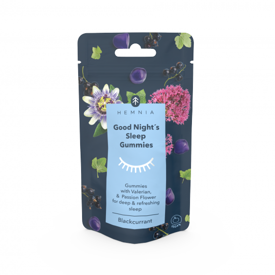 Hemnia Jó Night's Sleep Gummies Feketeribizli valerianával és golgotavirággal