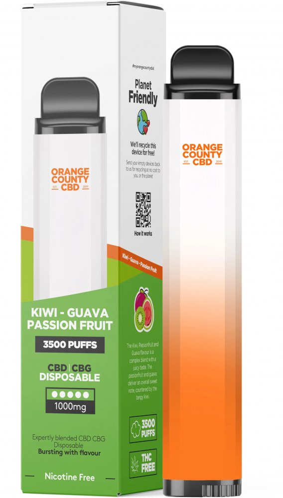 Orange County CBD Vape toll Kiwi - Gujávafa & Szenvedély Gyümölcs 3500 Pöfékel