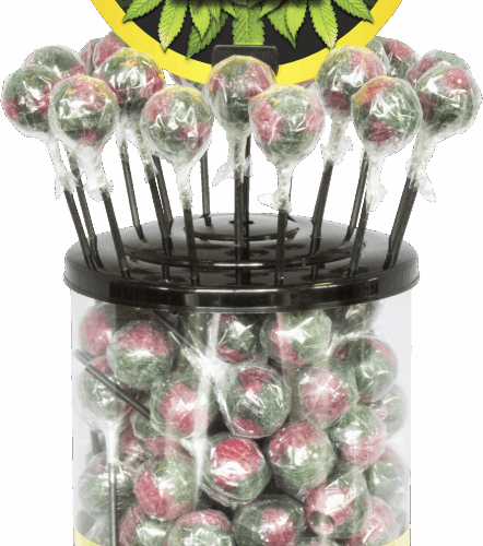 Cannabis Strawberry Haze Lollies – Display konténer (100 nyalóka)