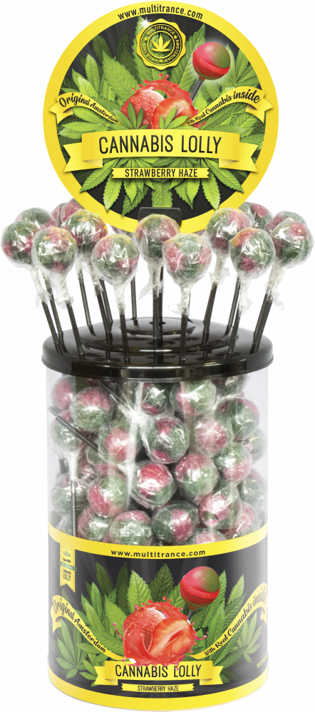 Cannabis Strawberry Haze Lollies – Display konténer (100 nyalóka)