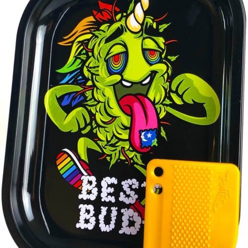 Best Buds LSD kis fém gördülő tálca mágneses darálókártyával