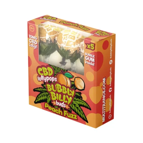 Bubbly Billy Rügyek 10 mg CBD őszibarack nyalókák belsejében rágógumival – ajándékdoboz (5 nyalóka)