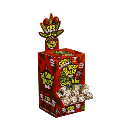 Bubbly Billy Buds 10 mg CBD Cola Kiss Lollies – Kijelző tartály (100 Nyalóka)
