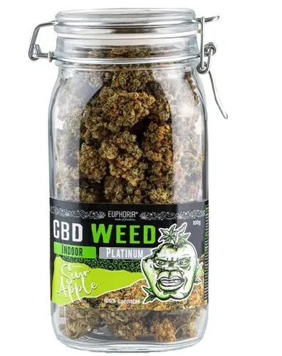 Euphoria CBD Weed Platina üveg Savanyú alma 100 g
