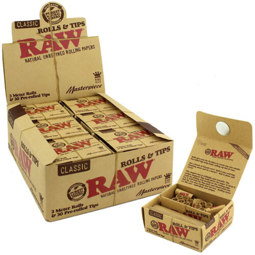 RAW Fehérítetlen Masterpiece Kingsize Rolls szűrőkkel - 12 pcs ban ben doboz