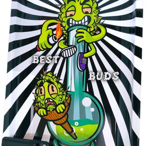Best Buds Smoke Me nagy fém gördülő tálca mágneses darálókártyával