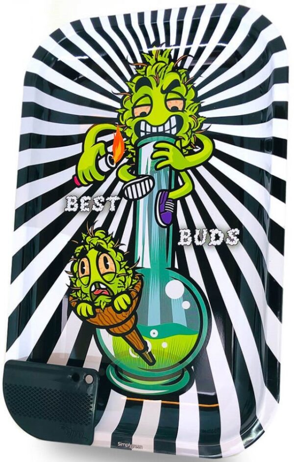 Best Buds Smoke Me nagy fém gördülő tálca mágneses darálókártyával