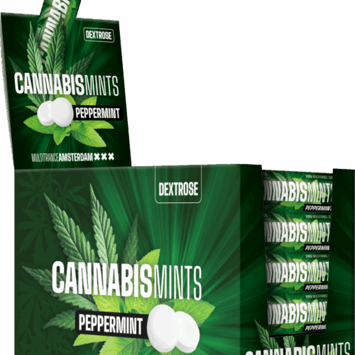 Kannabisz dextróz menta tekercs – kijelző tartály (48 Rolls)