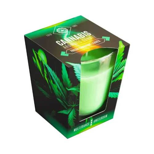 Aromás gyertya – kannabisz és friss kannabiszlevelek illatosított