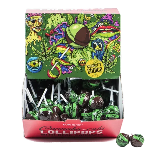 Euphoria Cannabis Lollipop kóla ízesítéssel (200 x 12 g)