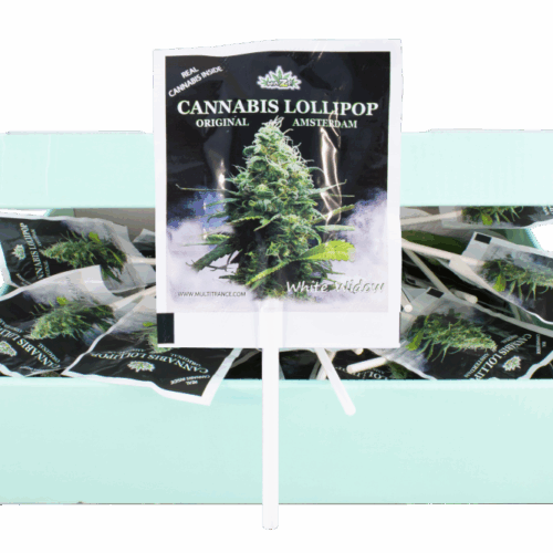 HaZe Cannabis fehér özvegy nyalókák – vitrines doboz (100 nyalóka)