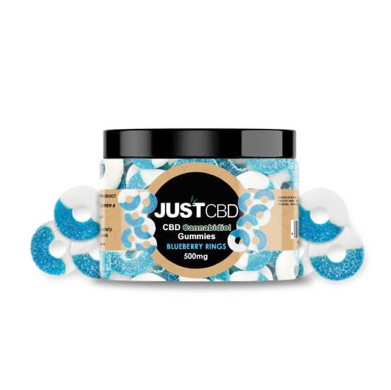 JustCBD Gummies Blue Raspberry Rings 250 mg - 3000 mg CBD 500 mg