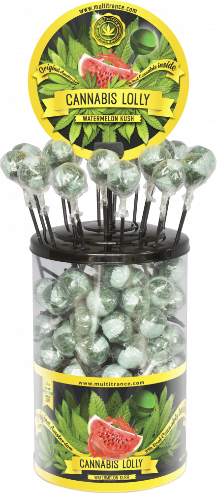 Cannabis Watermelon Kush Lollies – Kijelző tartály (100 Nyalóka)