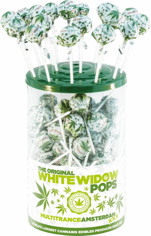 Cannabis White Widow Pops – Display Container (100 Lollies)