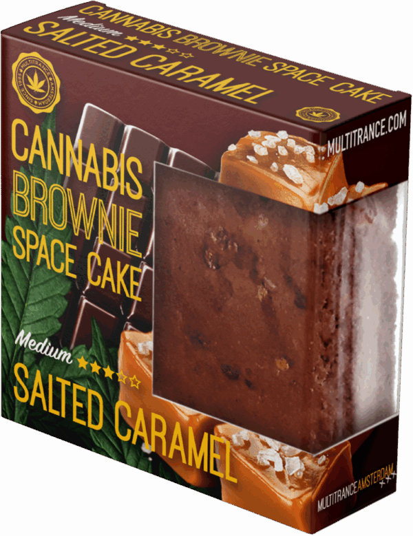 Kannabiszos sós karamellás brownie deluxe kiszerelés (közepes sativa íz) - doboz (24 csomag)