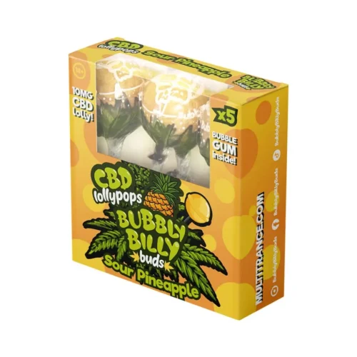 Bubbly Billy Buds 10 mg CBD savanyú ananász nyalókák rágógumival – ajándékdoboz (5 nyalóka)