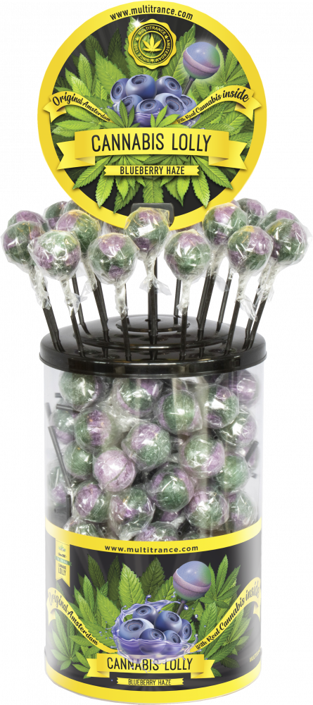 Cannabis Blueberry Haze Lollies – Display konténer (100 nyalóka)