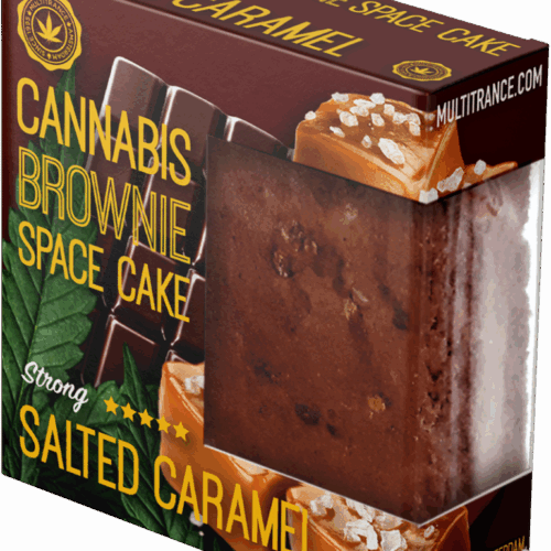 Kannabiszos sós karamellás brownie deluxe kiszerelés (erős sativa íz) - doboz (24 csomag)