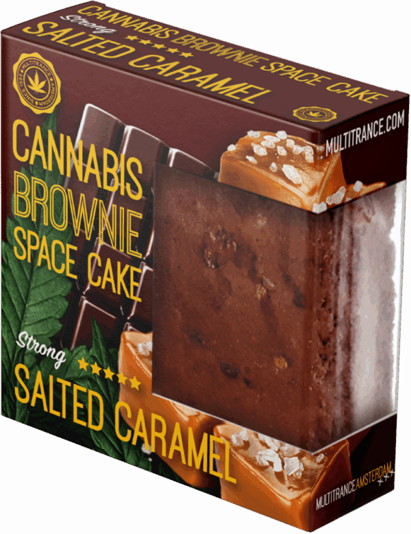 Kannabiszos sós karamellás brownie deluxe kiszerelés (erős sativa íz) - doboz (24 csomag)
