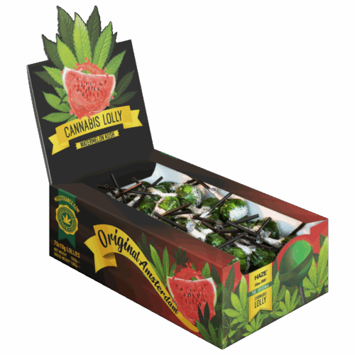 Cannabis Watermelon Kush nyalókák – Kijelző kartondoboz (70 nyalóka)