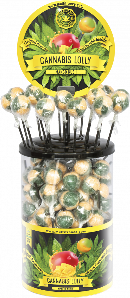 Cannabis Mango Kush Nyalók – Kijelző tartály (100 Nyalóka)