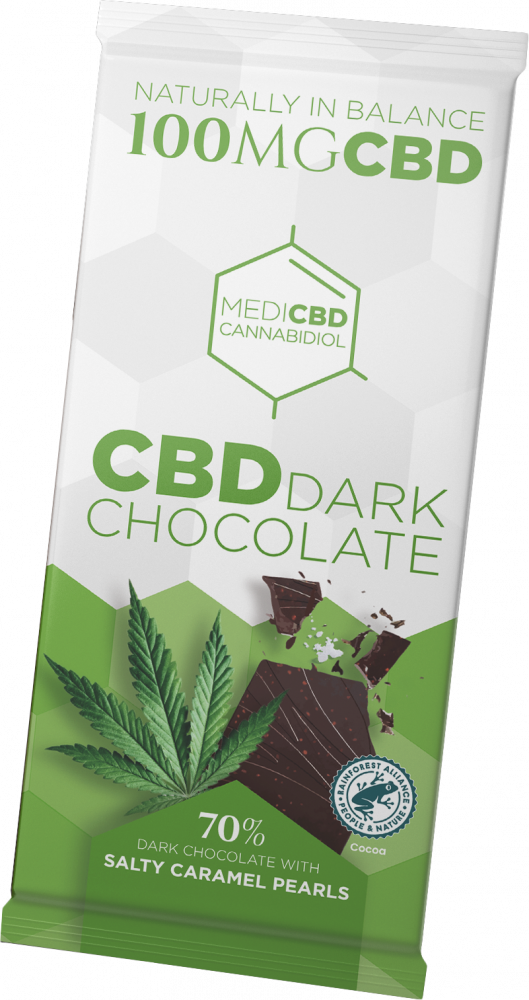 MediCBD Étcsokoládé sós karamellgyöngyökkel (100 mg CBD)