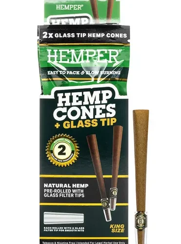 HEMPER King Size Cones + Glass Tip 2db Natural