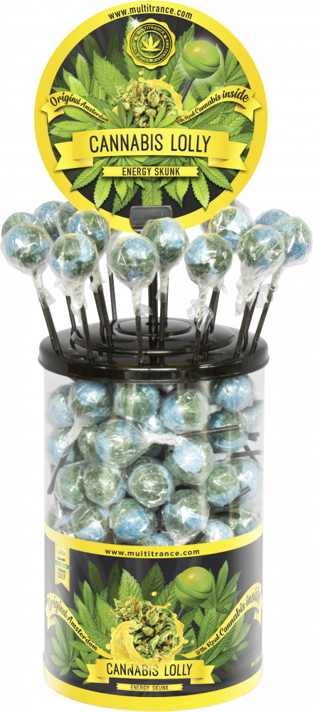 Cannabis Energy Skunk Lollies – Kijelző tartály (100 Nyalóka)