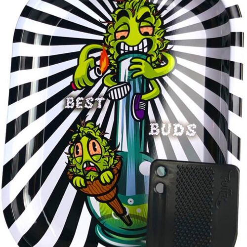 Best Buds Smoke Me kis fém gördülő tálca mágneses darálókártyával