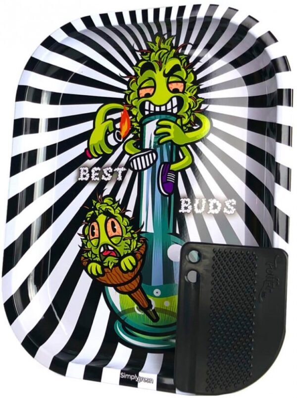 Best Buds Smoke Me kis fém gördülő tálca mágneses darálókártyával
