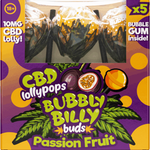 Bubbly Billy Buds 10 mg CBD maracujás nyalókák rágógumival belül – ajándékdoboz (5 nyalóka)