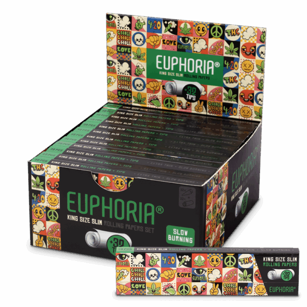Euphoria Groovy Rolling Papers Kingsize Slim + szűrők - Kijelző doboz 24 csomagot szűrőkkel