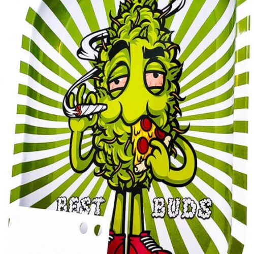 Best Buds Pizza nagy fém gördülő tálca mágneses darálókártyával