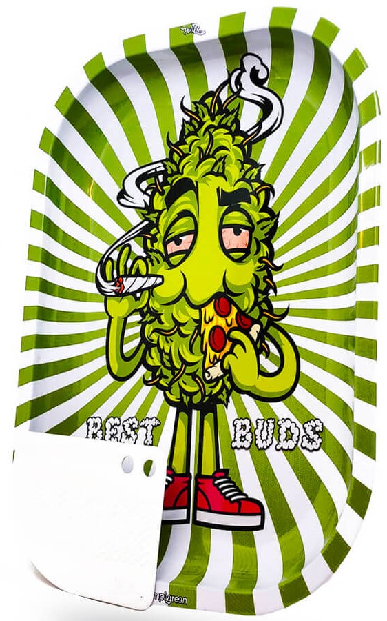 Best Buds Pizza nagy fém gördülő tálca mágneses darálókártyával